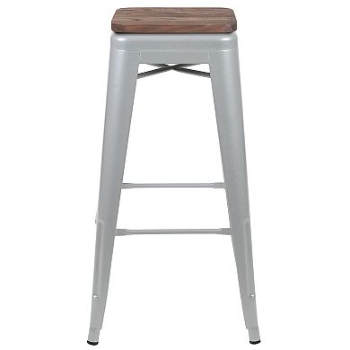 Flash Furniture 4 Pack 30" High Metal Indoor Bar Stool with Wood Seat - Stackable Stool