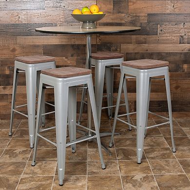 Flash Furniture 4 Pack 30" High Metal Indoor Bar Stool with Wood Seat - Stackable Stool