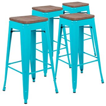 Flash Furniture 4 Pack 30" High Metal Indoor Bar Stool with Wood Seat - Stackable Stool