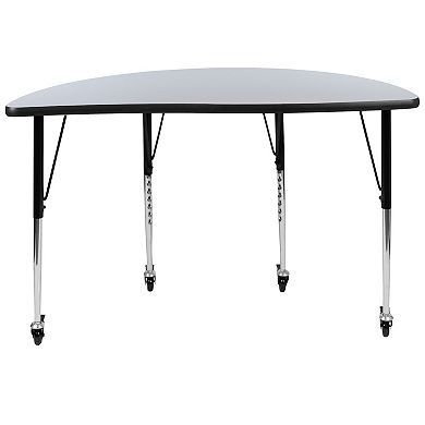 Flash Furniture Mobile 47.5" Half Circle Wave Collaborative Adjustable Height Activity Table