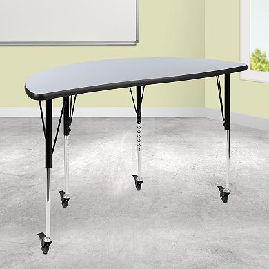 Flash Furniture Mobile 47.5" Half Circle Wave Collaborative Adjustable Height Activity Table