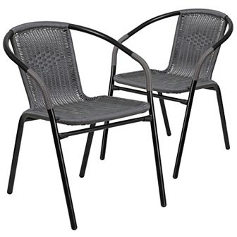 Flash Furniture 2 Pack Rattan Indoor-Outdoor Restaurant Stack Chair