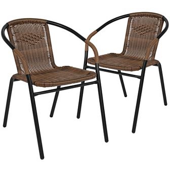 Flash Furniture 2 Pack Rattan Indoor-Outdoor Restaurant Stack Chair