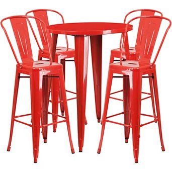 Flash Furniture 30'' Round Metal Indoor-Outdoor Bar Table Set with 4 Cafe Stools