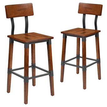 Flash Furniture 2 Pack Commercial Grade Rustic Industrial Style Wood Dining Barstool