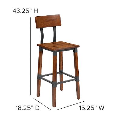 Flash Furniture 2 Pack Commercial Grade Rustic Industrial Style Wood Dining Barstool