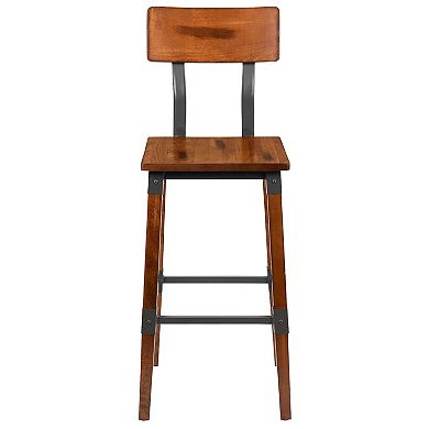 Flash Furniture 2 Pack Commercial Grade Rustic Industrial Style Wood Dining Barstool