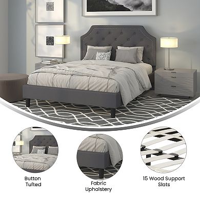 Flash Furniture Arched Button Tufted Upholstered Platform Bed Frame - No Box Spring Required