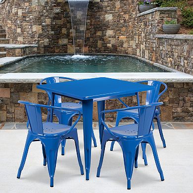 Flash Furniture 31.5'' Square Metal Indoor-Outdoor Table Set with 4 Arm Chairs