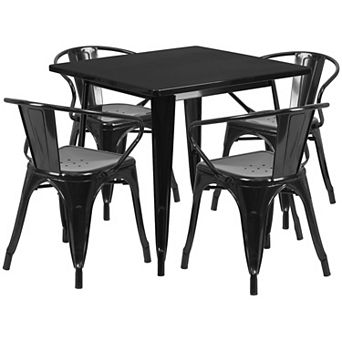 Flash Furniture 31.5'' Square Metal Indoor-Outdoor Table Set with 4 Arm Chairs