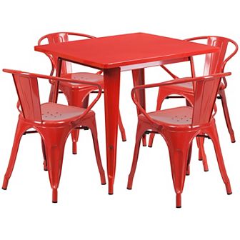 Flash Furniture 31.5'' Square Metal Indoor-Outdoor Table Set with 4 Arm Chairs