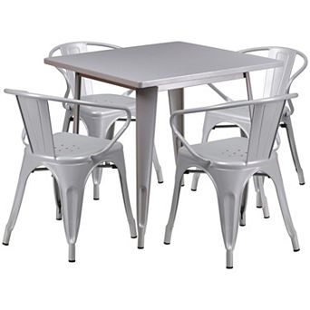 Flash Furniture 31.5'' Square Metal Indoor-Outdoor Table Set with 4 Arm Chairs