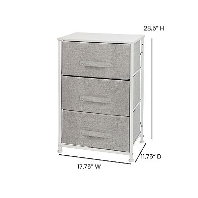 Flash Furniture 3 Drawer Vertical Storage Dresser with Wood Top & Fabric Pull Drawers