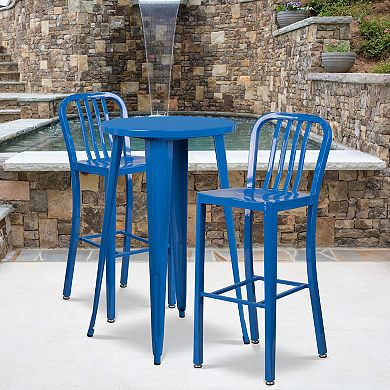 Flash Furniture 24'' Round Metal Indoor-Outdoor Bar Table Set with 2 Vertical Slat Back Stools