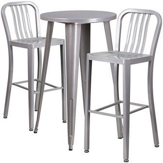 Flash Furniture 24'' Round Metal Indoor-Outdoor Bar Table Set with 2 Vertical Slat Back Stools