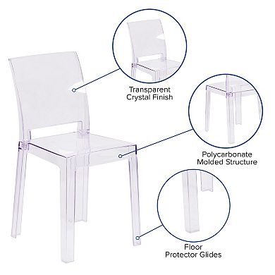 Flash Furniture Ghost Chair with Square Back in Transparent Crystal - Wedding Chairs