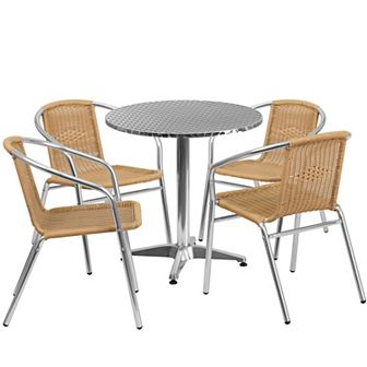 Flash Furniture 27.5'' Round Aluminum Indoor-Outdoor Table Set with 4 Rattan Chairs