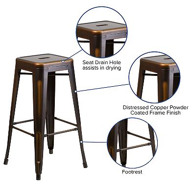 Flash Furniture 30" High Backless Distressed Metal Indoor-Outdoor Barstool - Patio Chair