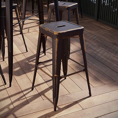 Flash Furniture 30" High Backless Distressed Metal Indoor-Outdoor Barstool - Patio Chair