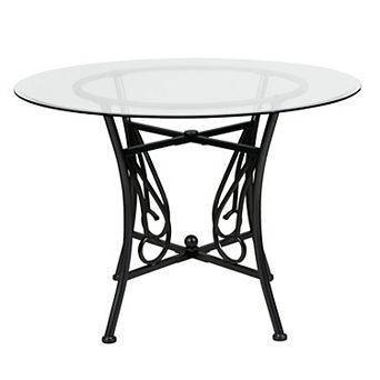 Flash Furniture 42'' Round Glass Dining Table with Curl Accent Matte Metal Frame
