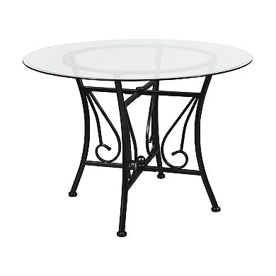 Flash Furniture 42'' Round Glass Dining Table with Curl Accent Matte Metal Frame