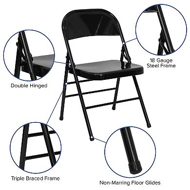 Flash Furniture 2 Pack Triple Braced & Double Hinged Metal Folding Chair