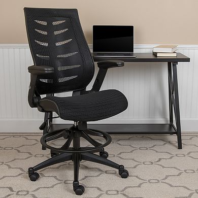 Flash Furniture High Back Mesh Spine-Back Ergonomic Drafting Chair with Adjustable Foot Ring
