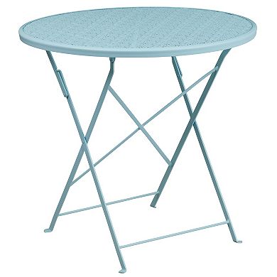 Flash Furniture 30'' Round Indoor-Outdoor Steel Folding Patio Table Set with 2 Round Back Chairs