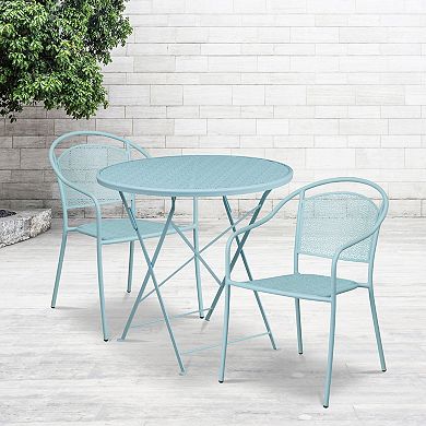 Flash Furniture 30'' Round Indoor-Outdoor Steel Folding Patio Table Set with 2 Round Back Chairs