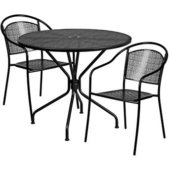Flash Furniture 35.25'' Round Indoor-Outdoor Steel Patio Table Set with 2 Round Back Chairs