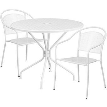 Flash Furniture 35.25'' Round Indoor-Outdoor Steel Patio Table Set with 2 Round Back Chairs