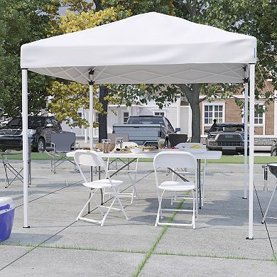 Flash Furniture 8' x 8' Pop Up Canopy, Folding Table and 4 Folding Chairs Bundle
