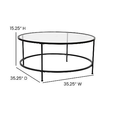 Flash Furniture Glass Living Room Coffee Table with Round Metal Frame