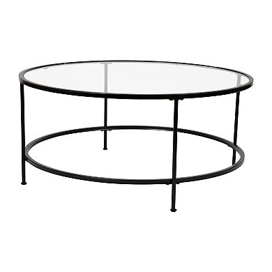 Flash Furniture Glass Living Room Coffee Table with Round Metal Frame