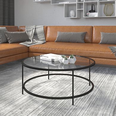 Flash Furniture Glass Living Room Coffee Table with Round Metal Frame