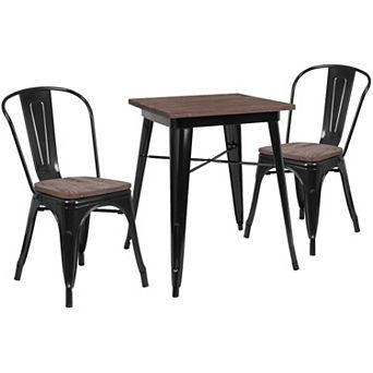 Flash Furniture 23.5" Square Metal Table Set with Wood Top and 2 Stack Chairs