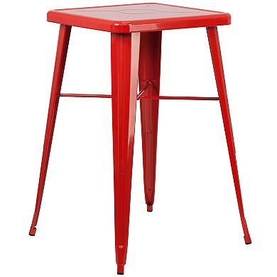 Flash Furniture 23.75'' Square Metal Indoor-Outdoor Bar Table Set with 2 Square Seat Stools