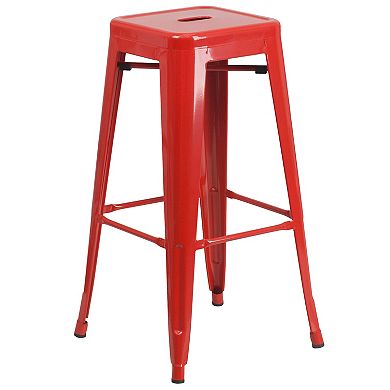 Flash Furniture 23.75'' Square Metal Indoor-Outdoor Bar Table Set with 2 Square Seat Stools