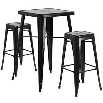Flash Furniture 23.75'' Square Metal Indoor-Outdoor Bar Table Set with 2 Square Seat Stools