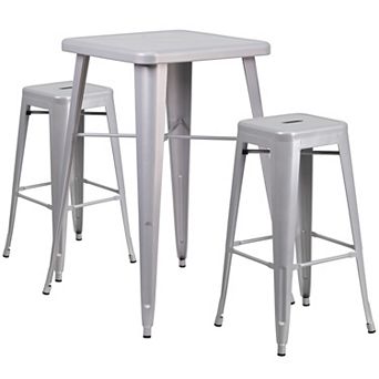 Flash Furniture 23.75'' Square Metal Indoor-Outdoor Bar Table Set with 2 Square Seat Stools