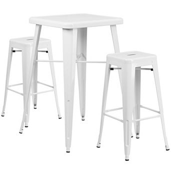 Flash Furniture 23.75'' Square Metal Indoor-Outdoor Bar Table Set with 2 Square Seat Stools
