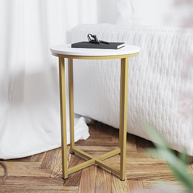 Flash Furniture Laminate Living Room End Table with Crisscross Metal Frame
