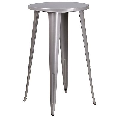 Flash Furniture 24'' Round Metal Indoor-Outdoor Bar Table Set with 2 Square Seat Backless Stools