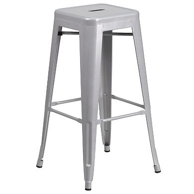 Flash Furniture 24'' Round Metal Indoor-Outdoor Bar Table Set with 2 Square Seat Backless Stools