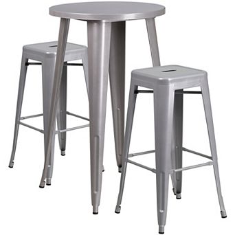 Flash Furniture 24'' Round Metal Indoor-Outdoor Bar Table Set with 2 Square Seat Backless Stools