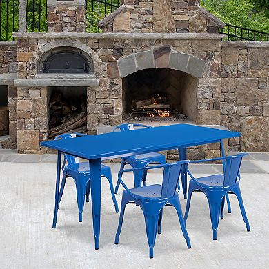 Flash Furniture 31.5'' x 63'' Rectangular Metal Indoor-Outdoor Table Set with 4 Arm Chairs