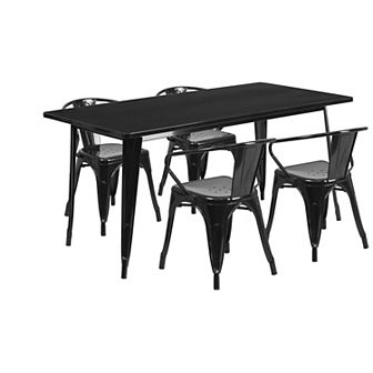 Flash Furniture 31.5'' x 63'' Rectangular Metal Indoor-Outdoor Table Set with 4 Arm Chairs