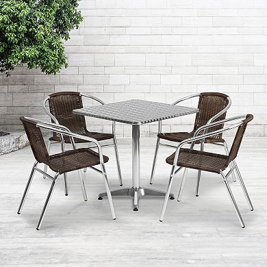 Flash Furniture 27.5'' Square Aluminum Indoor-Outdoor Table Set with 4 Rattan Chairs