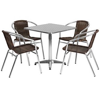 Flash Furniture 27.5'' Square Aluminum Indoor-Outdoor Table Set with 4 Rattan Chairs