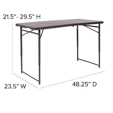 Flash Furniture 4-Foot Height Adjustable Bi-Fold Dark Gray Plastic Folding Table with Handle